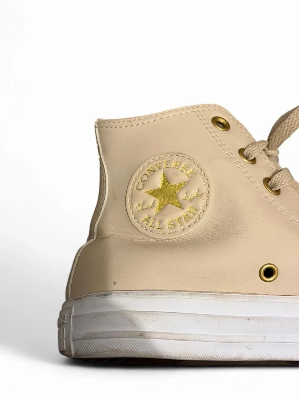 Converse High Top Sneakers in Beige with White Soles - Picture 3 of 4